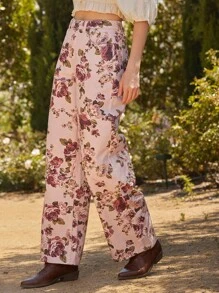 WESTFADE Floral Print High Rise Straight Leg Denim Jeans Summer Cowgirl Rodeo - Pink - View 4