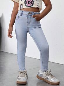 Jeans skinny bleus extensibles pour jeunes filles, tenue de vacances décontractée de printemps et d'été dans un style boho chic
