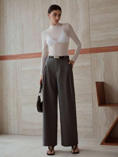 MOTF PREMIUM 纯色褶皱阔腿裤（配腰带）