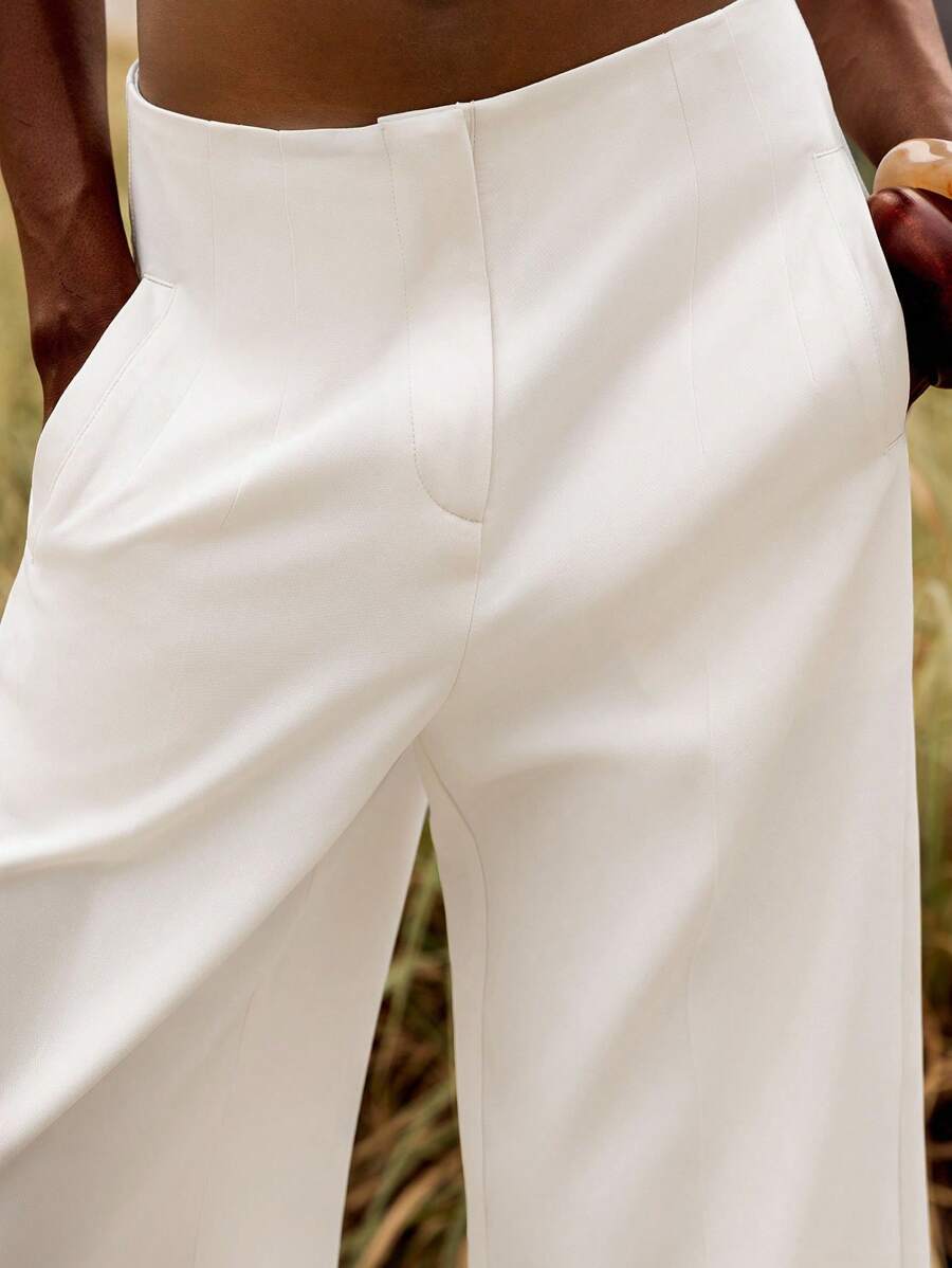 Lumivelle Old Money Style Teacher Casual Versatile Solid Color Wide Leg Trousers White White Pants - Apricot - View 1