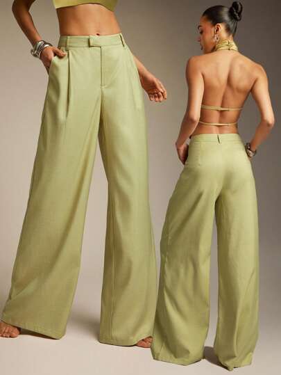 Hauture Calça Minimalista Monocromática Diária para Mulheres