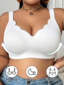 Crystal Vow Reggiseno comodo senza ferretto e senza cuciture per taglie forti, push-up, con scollo a V, con spalline larghe e morbide - Bianco - Visualizzare 3