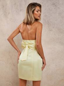 COSMINA Women's Satin Fabric Metallic Floral Decor Fashion Sleeveless Mini Dress Party Vacation Evening Dress - Yellow - View 2