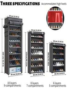SHEIN 1pc Multi-Tier 6/8/10 Layers Shoe Rack With Dustproof Cover - Easy Assembly, Portable Storage, Suitable For 27-35 Pairs Of Sneakers, High Heels And Boots - Ideal For Entryway - Grey - View 4
