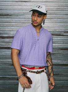 AXEPEAK Camisa de manga corta casual de hombre con cuello de vieira de unicolor, verano