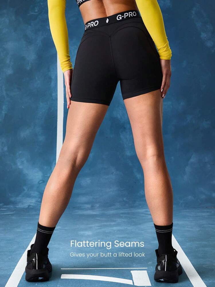 4.3" Powersculpt™ Cool Compression V-Line Hip Butt-Lifting Elastic Waist Biker Shorts With Side Pockets Non-Slip Grips High Impact Running Jogging Training Gym Workout