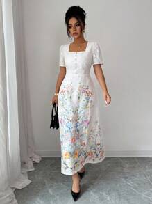 Modelyn French Design Waist Cinching Slimming Dress For Women - Apricot - View 5