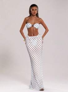 SHEIN BAE Nuevo vestido de verano para mujer con estampado de lunares en blanco y negro, de cintura baja con cordón, elegante y sexy para vacaciones, concierto country