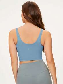 GLOWMODE FeatherFit™ U Back Cropped Active Tank Top Low Impact Yoga Daily - Dusty Blue - View 3