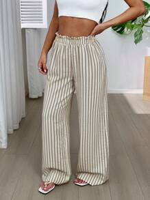 SHEIN EZwear Pantalones casuales de pierna ancha a rayas para mujer, ideales para ir y venir
