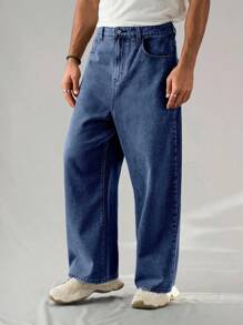 Chillumni Quần Jeans Ống Rộng Có Túi Màu Xám Nhạt Cho Nam - Rửa tối - Xem 5