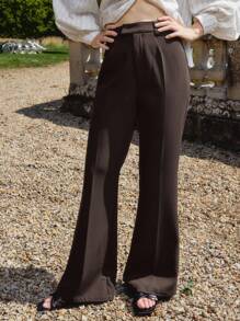 lacRébo Chocolate High Waisted Woven Tailored Trouser Office Teacher Spring Summer - Brown - View 3