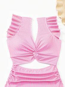 Swim Vcay Bộ đồ bơi một mảnh hở lưng thiết kế tua rua sọc hồng cho kỳ nghỉ lễ hội bãi biển dành cho nữ - Hồng - Xem 5