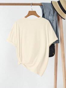 Plus Size Women Round Neck T-Shirt, Fashionable For Summer - Khaki - View 2