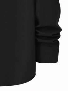 Manfinity Homme Men's Letter Patched Long Sleeve Single-Breasted Drawstring Hooded Shacket, Fall - Black - View 4