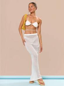 MUSERA Halterneck Crochet Bralette And Fitted Maxi Skirt Beach Birthday Cover Up Summer Vacation Holiday Festival Cute Casual Elegant Tuscan Sun