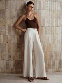 MOTF PREMIUM 纯色褶皱阔腿裤 - 杏色 - 查看 12