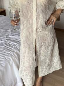 DAZY 波西米亚风格刺绣灯笼袖女式休闲连衣裙、Moo Moo 休闲连衣裙、秋季睡衣 - 米色 - 查看 10