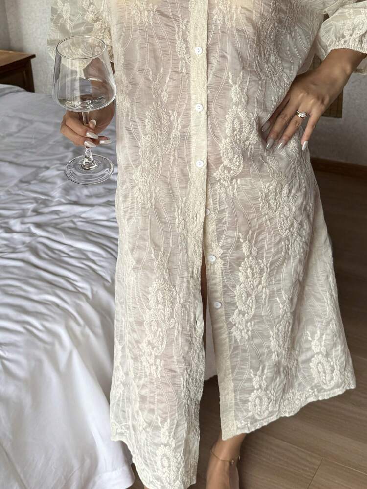 Bohemian Style Embroidered Lantern Sleeve Women's Casual Dress, Moo Moo Lounge Dress, Fall Pajama