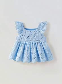 Maija Kids Maija Kids 年轻女孩夏季轻盈镂空刺绣荷叶边下摆 A 字形舒适可爱百搭简约时尚休闲吊带背心 - 藍色 - 查看 6