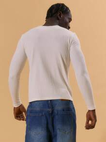 Musero Blusa de manga larga acanalada con botones, de ajuste delgado, ligera, ideal para primavera, verano, vacaciones y la playa - Blanco - Ver 3