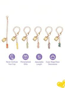 FRIENDS X SHEIN 6 Stücke/1 Stück Set modische Namensplaketten aus Zinklegierung, Tassen-Griff Zubehör mit personalisierten Anhängerketten, geeignet für Tassen mit Griffen, Wasserflaschen, Schlüsselanhänger, Büro, Zuhause, Geburtstagsparty