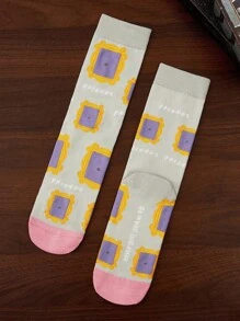 FRIENDS X SHEIN 3 pares de calcetines informales de mujer hasta el tobillo, suaves y transpirables, que absorben la humedad, de moda y lindos, con refuerzo en los dedos y el talón para mayor durabilidad, aptos para todas las estaciones y combinables con todo