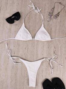 Musera Resort Costume de baie bikini cu guler halter și legături laterale, pachet de 4 piese, costume de baie pentru primăvară/vară, pentru vacanță, plajă, drăguț - alb - Vizualizare 2