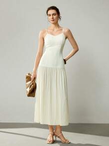 Uhlyne Uhlyne Women's Elegant Cream White Ruffle Splice Sleeveless Dress,Summer Brunch Minimalist Business Casual Holiday Outfits,Work Wear,Back To School,Old Money - Beige - View 7