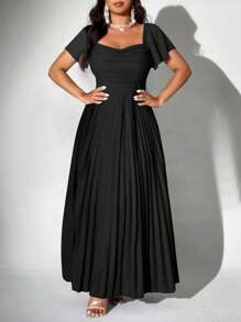 Viva Relle 大码女式优雅浪漫荷叶边雪纺喇叭袖连衣裙，适合婚礼派对 - 黑色 - 查看 7