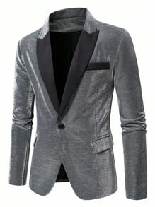 Calvornis 男士休闲天鹅绒领西装外套，亮面面料，适合派对商务，老款 - 灰色 - 查看 6