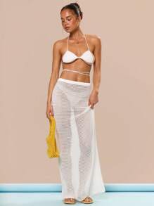 MUSERA Halterneck Crochet Bralette And Fitted Maxi Skirt Beach Birthday Cover Up Summer Vacation Holiday Festival Cute Casual Elegant Tuscan Sun