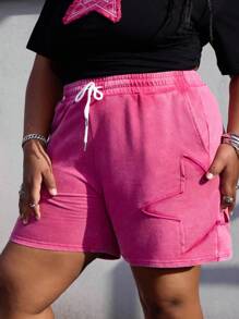 ROMWE Street Life Große Größen Lässig Denim Shorts mit Tunnelzug Taille