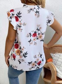 EMERY ROSE Blusa de manga corta con estampado floral y lazo para mujer de talla grande - Multicolor - Ver 2
