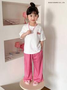 HELLO KITTY | DAZY Young Girl Collab 圆领针织短袖 T 恤 + 长裤 春夏女童家居服（小码） - 白色 - 查看 2