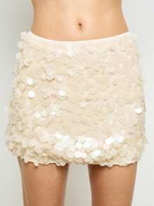 AiiRZ Sparkly Sequin Mini Skirt Festival Party Evening Occasion Wear Shimmer Glitter Dancing Club Night Clubwear Holiday Celebration Skirt - Apricot - View 4