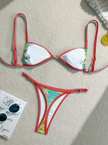 Swim Mod 2 bộ đồ bơi đi nghỉ mát, ngày lễ tình nhân, tiệc bãi biển, bikini in họa tiết nhiều màu sắc - Đỏ - Xem 2