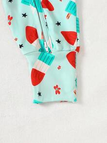 Bộ đồ liền thân thường ngày cổ tròn dài tay in họa tiết toàn thân cho bé gái - Nhiều màu - Xem 3