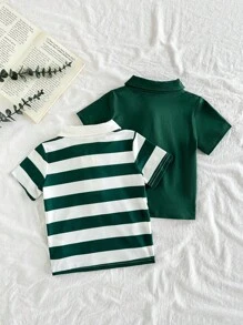 Vintaside Kids 2pcs Baby Boys Summer POLO Shirt Top Two Sets, The Use Of Knitted Fabric, Loose Version Type, Moderate Thickness, Navy Blue Tone Calm Atmosphere, Striped Printing Fashion Bright, Showing The Style Of Leisure Vitality. POLO Collar Design Adds A Hint Of Elegance, Suitable For To Play, With Denim Shorts And Sneakers, Like A Handsome Little Gentleman, Home Leisure, Wedding, Vacation, School Study, Performance Activities, To Participate In Parties