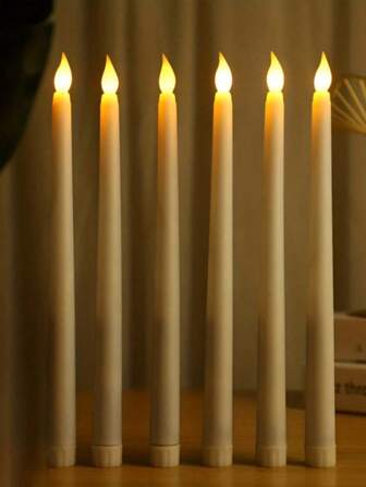 6 件 LED 无焰仿真蜡烛灯，LED 烛台闪烁暖黄色长蜡烛灯，电池供电，适用于家庭餐桌、派对、婚礼和节日装饰灯不含电池