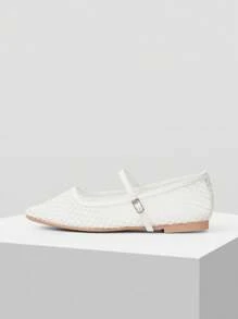 MOTF PREMIUM COMFORTABLE MINIMALIST MARY JANE FLAT SHOES, VERSATILE FOR COMMUTING - White - View 3