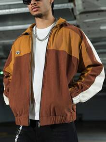 Manfinity EMRG Chaqueta casual con cremallera, estampado de letras y mangas raglán de color contrastante, streetwear, otoño - Multicolor - Ver 2
