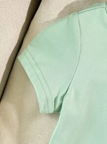 SHEIN 男婴幼儿 0-3 岁可爱小狗印花连体衣搭配苹果绿 T 恤套装，可爱春夏装 - 綠色 - 查看 7