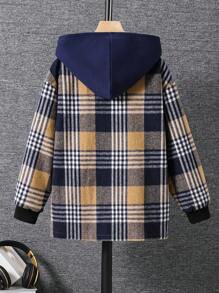 SHEIN 青少年男孩休闲宽松连帽夹克，适合通勤、上学、日常休闲装、运动、秋冬 - 黑色 - 查看 7