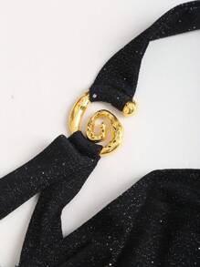 Sweetra New Sparkly Spaghetti Strap Black Mini Dress, Elegant Commuter Cake Hem Design For Women, Summer - Black - View 3