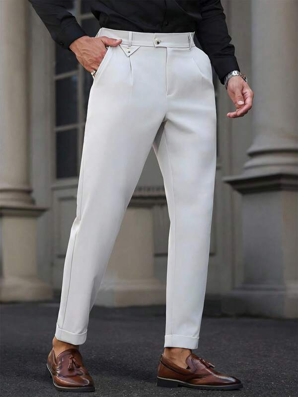 Manfinity Mode Men's Solid Color Casual Suit Pants For Daily Commuting