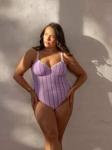 Aralina Maillot de bain une pièce sexy à fines bretelles rayé pour femmes grandes tailles, idéal pour les vacances