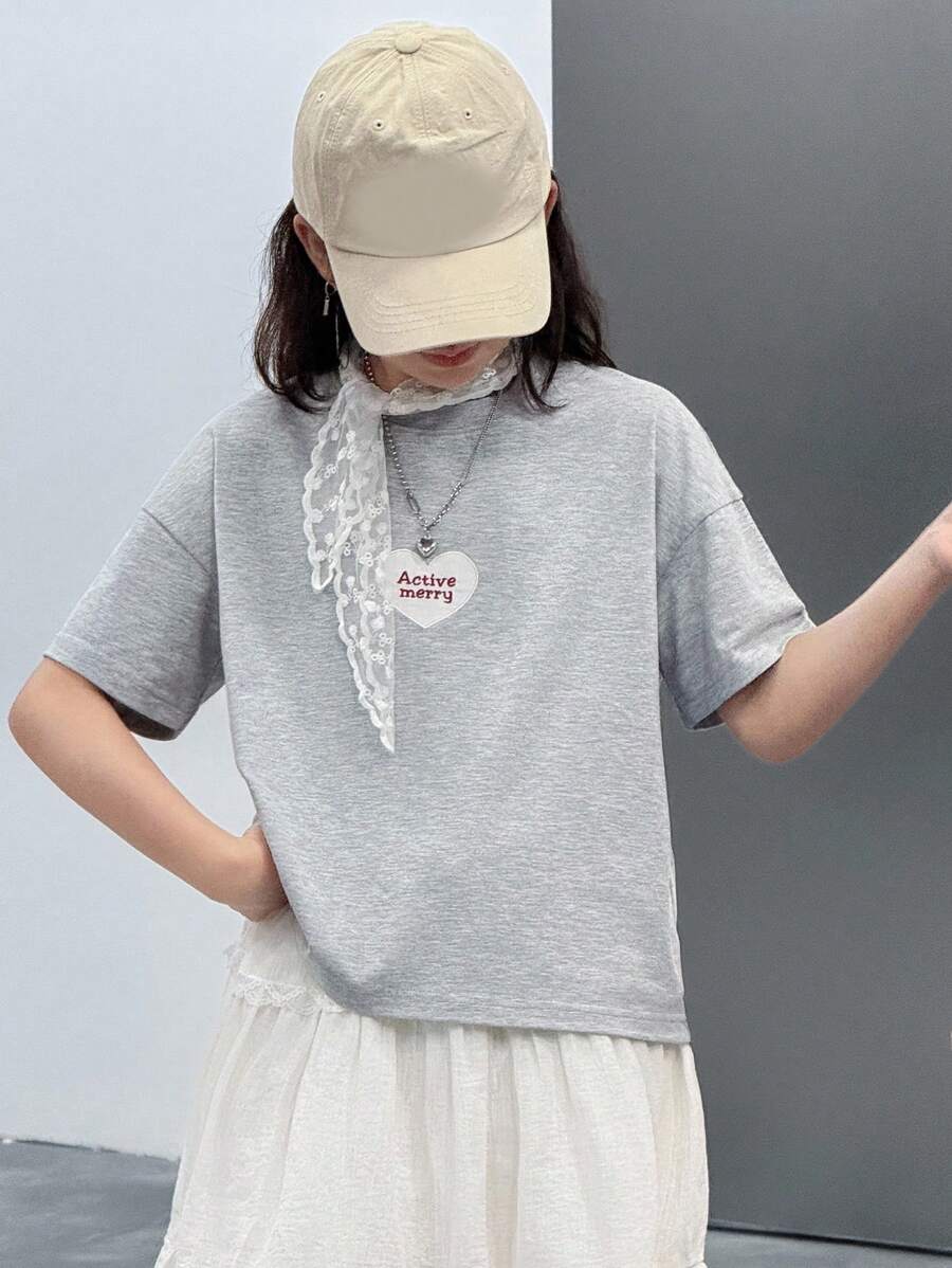 DAZY 女童圆领短袖针织T恤,夏季 - 灰色 - 查看 1