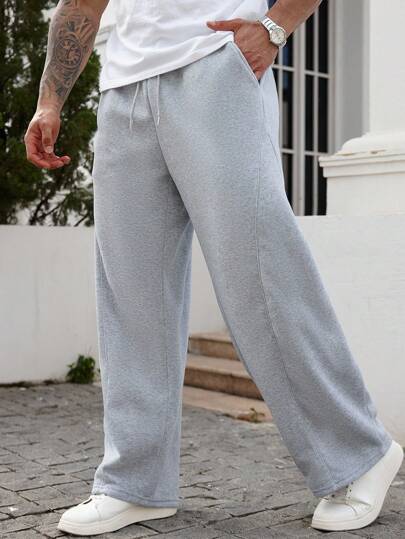 Manfinity Homme Plus Size Men's Casual Solid Color Drawstring Waist Sweatpants