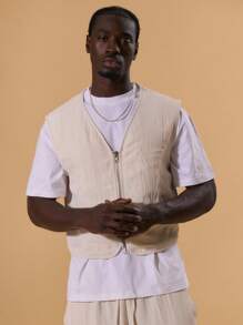 Musero Men Cropped Zip Through Sleeveless Top Front Pocket And Seam Detailing Spring Summer Holiday Vacation Streetstyle